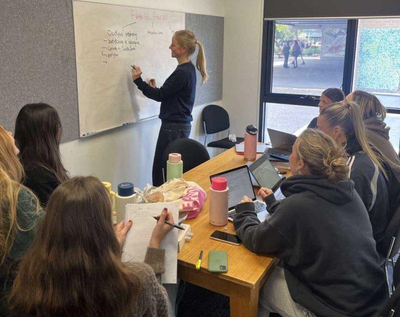 Year 12 Students learning from each other in our collaboration space in our new study centre.