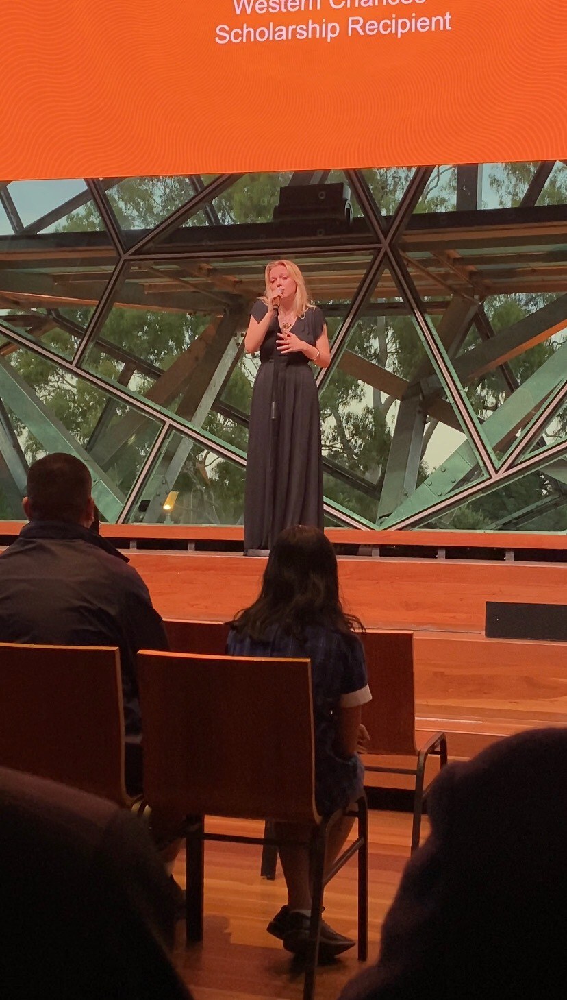 Violet Mccurley performing at The Edge - Federation Square for the Western Chances Award Ceremony 2023