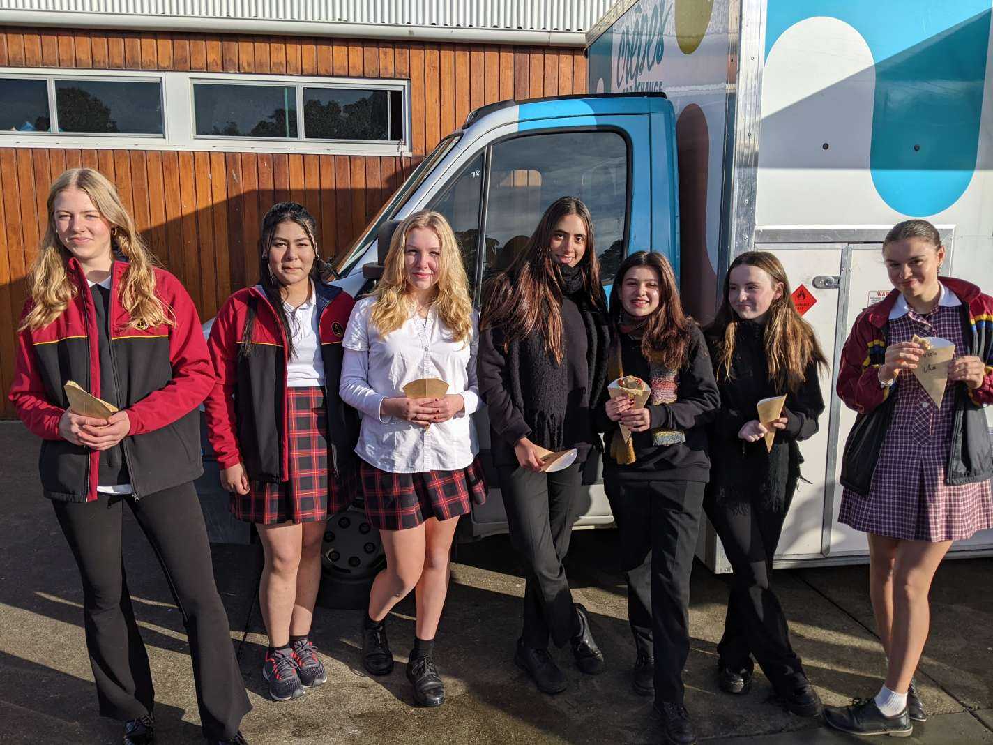 Year 10 students enjoying some crepes for Languages Week at the Bayview campus