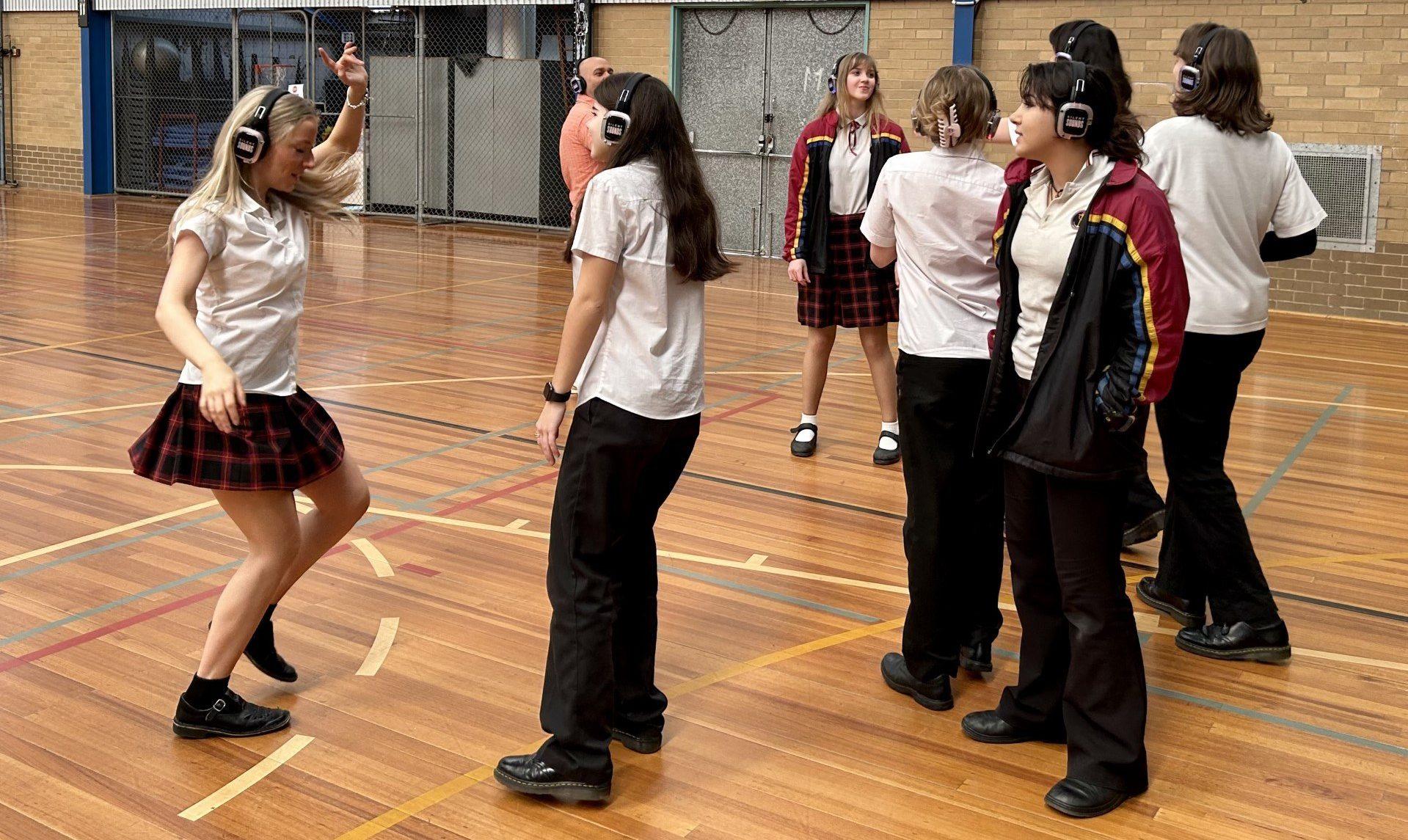 Students, and My Heymann, enjoying the Silent Disco as part of Year 11 Wellbeing Day