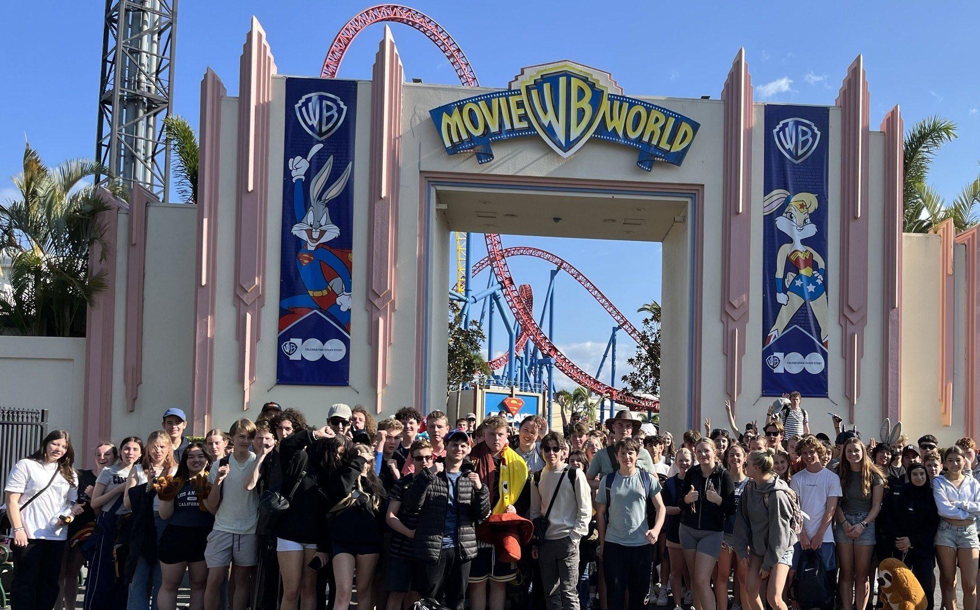 Students outside Movie world