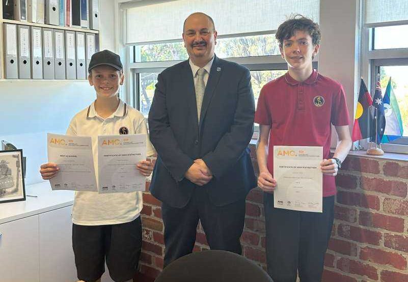 Owen Henderson (Year 7) and Harrison Child (Year 8) for receiving a High Distinction in Australian Mathematics Competition