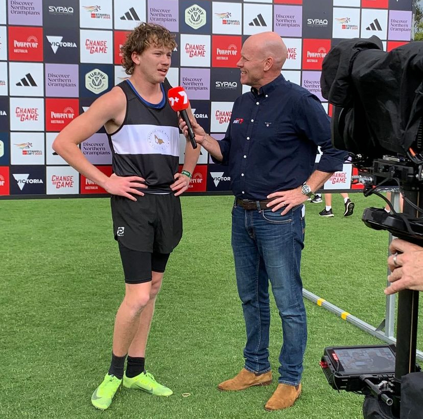 Dash speaking to the media at the Stawell Gift