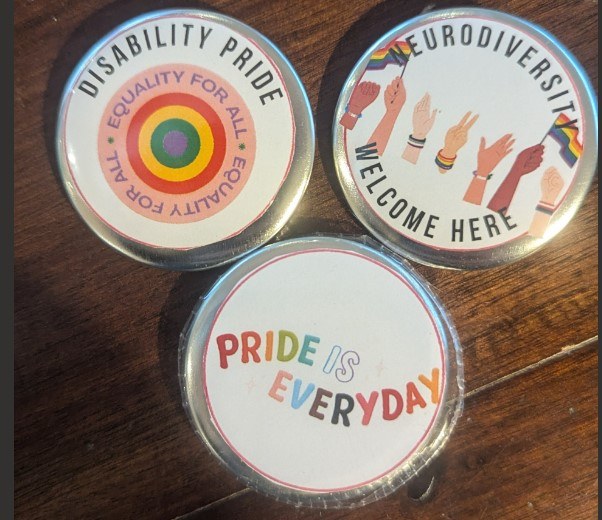 Badges made at Inclusion Club as a part of Disability Pride Month activities